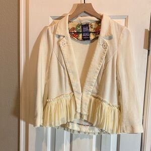 Free People Cream Ruffle Blazer